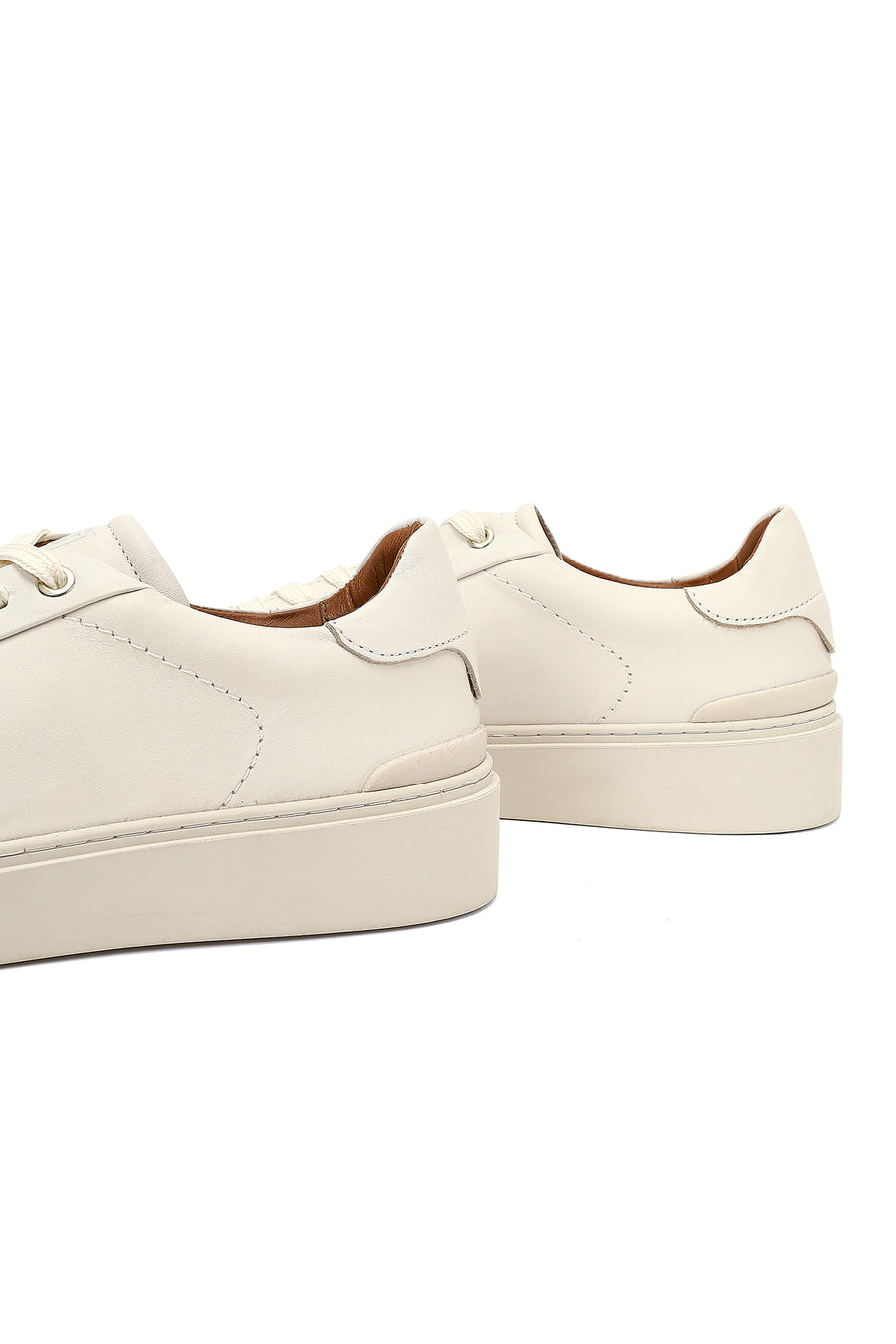 Erkek Beyaz Bağcıklı Deri Sneaker