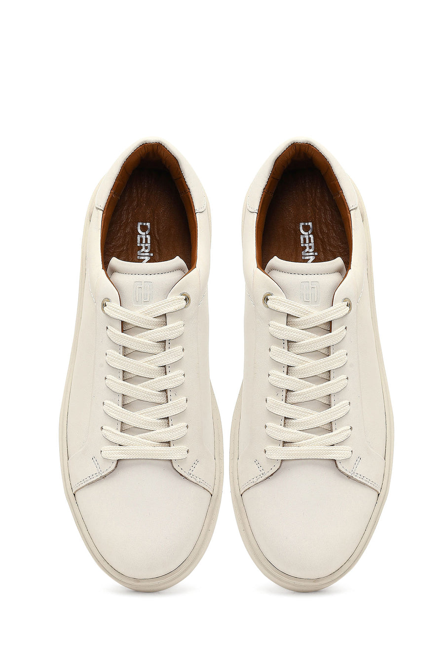 Erkek Beyaz Bağcıklı Deri Sneaker