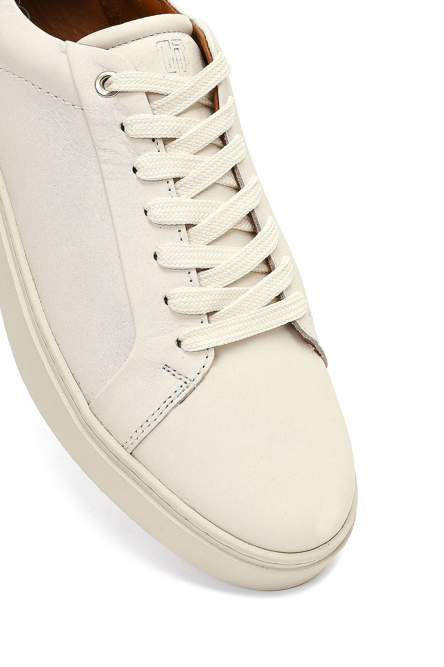Erkek Beyaz Bağcıklı Deri Sneaker