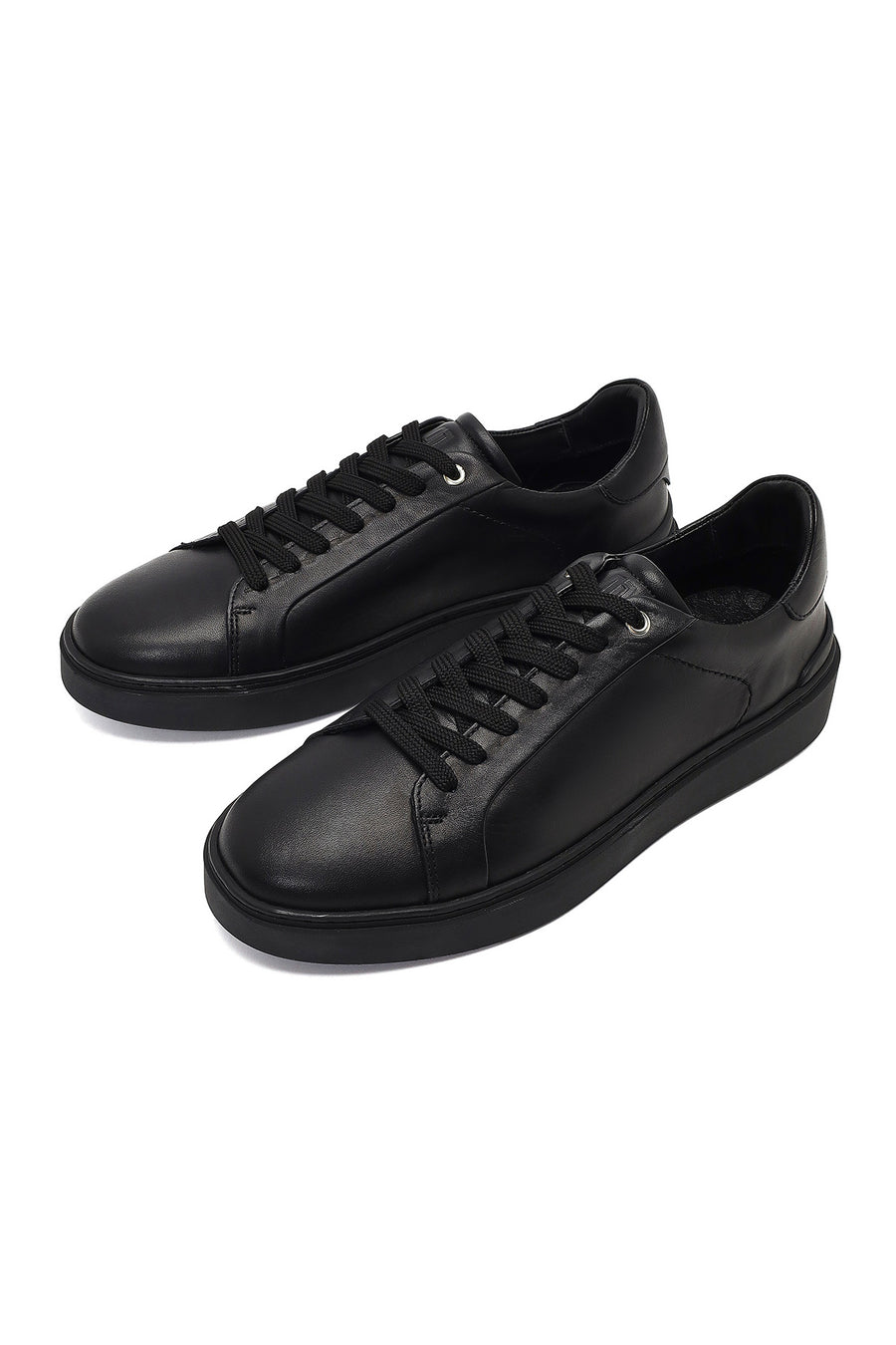 Erkek Siyah Bağcıklı Deri Sneaker
