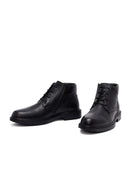 Men's Black Zippered Leather Boat | Derimod