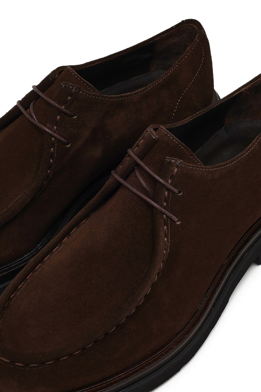 Men's Brown Lace-Up Thick-Soled Suede Leather Casual Shoes