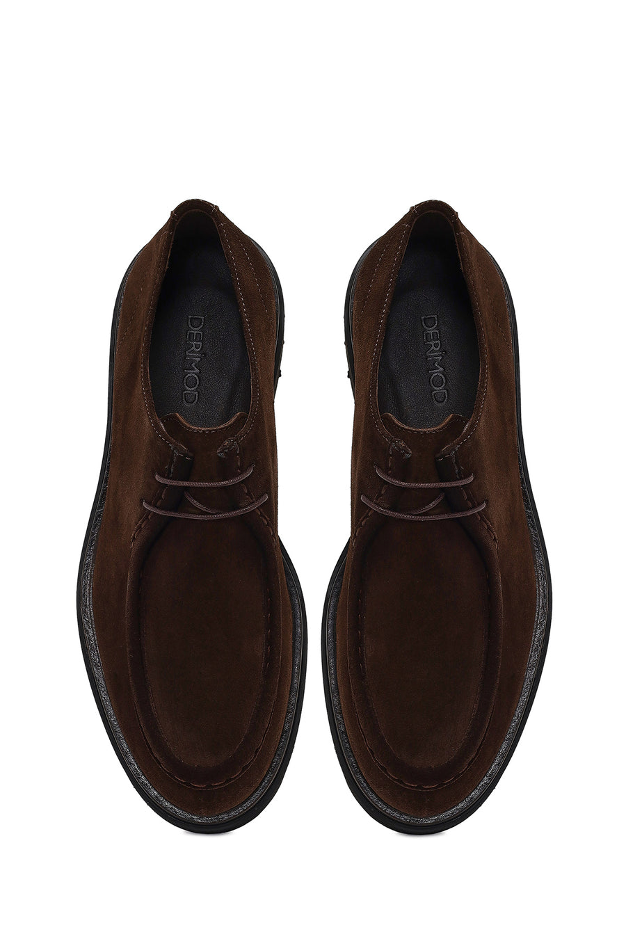 Men's Brown Lace-Up Thick-Soled Suede Leather Casual Shoes