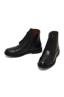 Men's Black Lace-Up Zipper Leather Casual Boot | Derimod