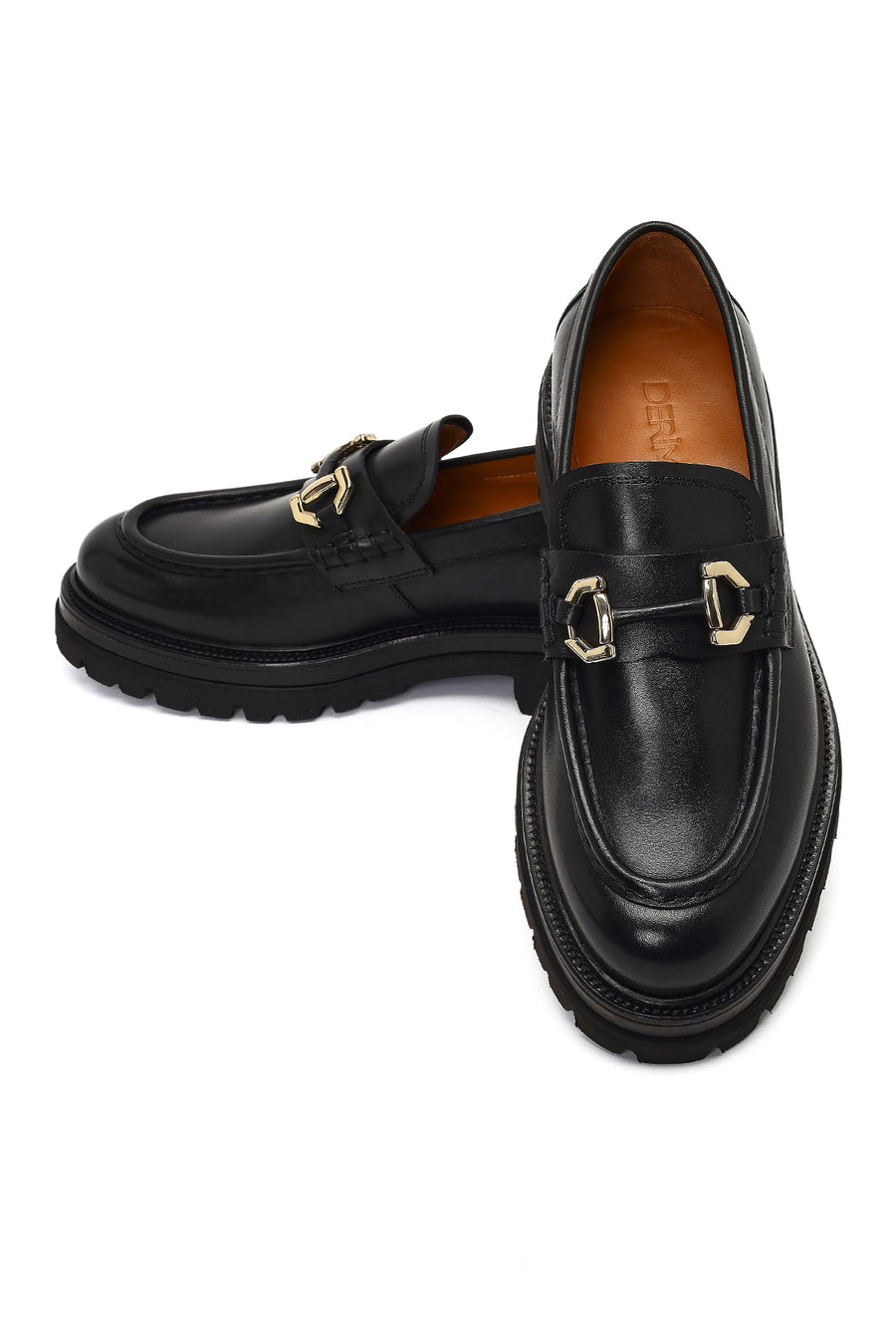 Men's Black Buckled Thick-Soled Leather Loafer