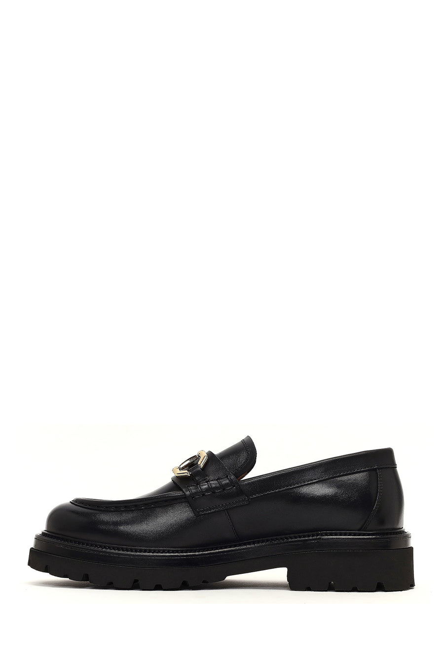 Men's Black Buckled Thick-Soled Leather Loafer
