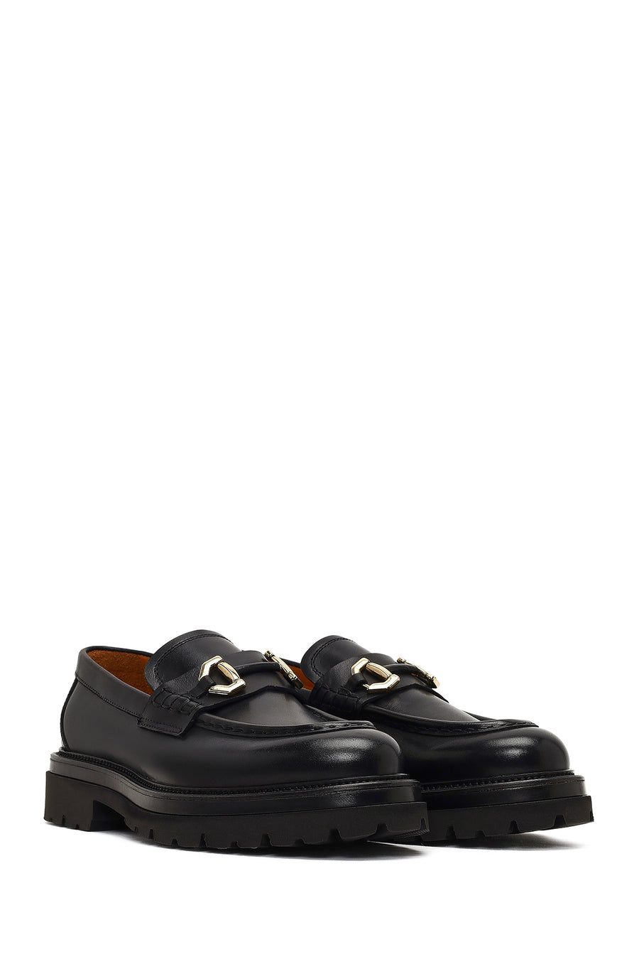 Men's Black Buckled Thick-Soled Leather Loafer
