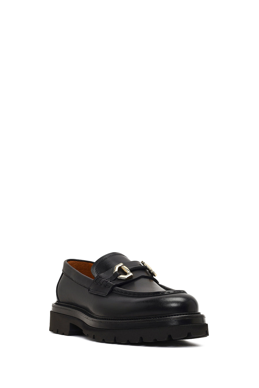 Men's Black Buckled Thick-Soled Leather Loafer