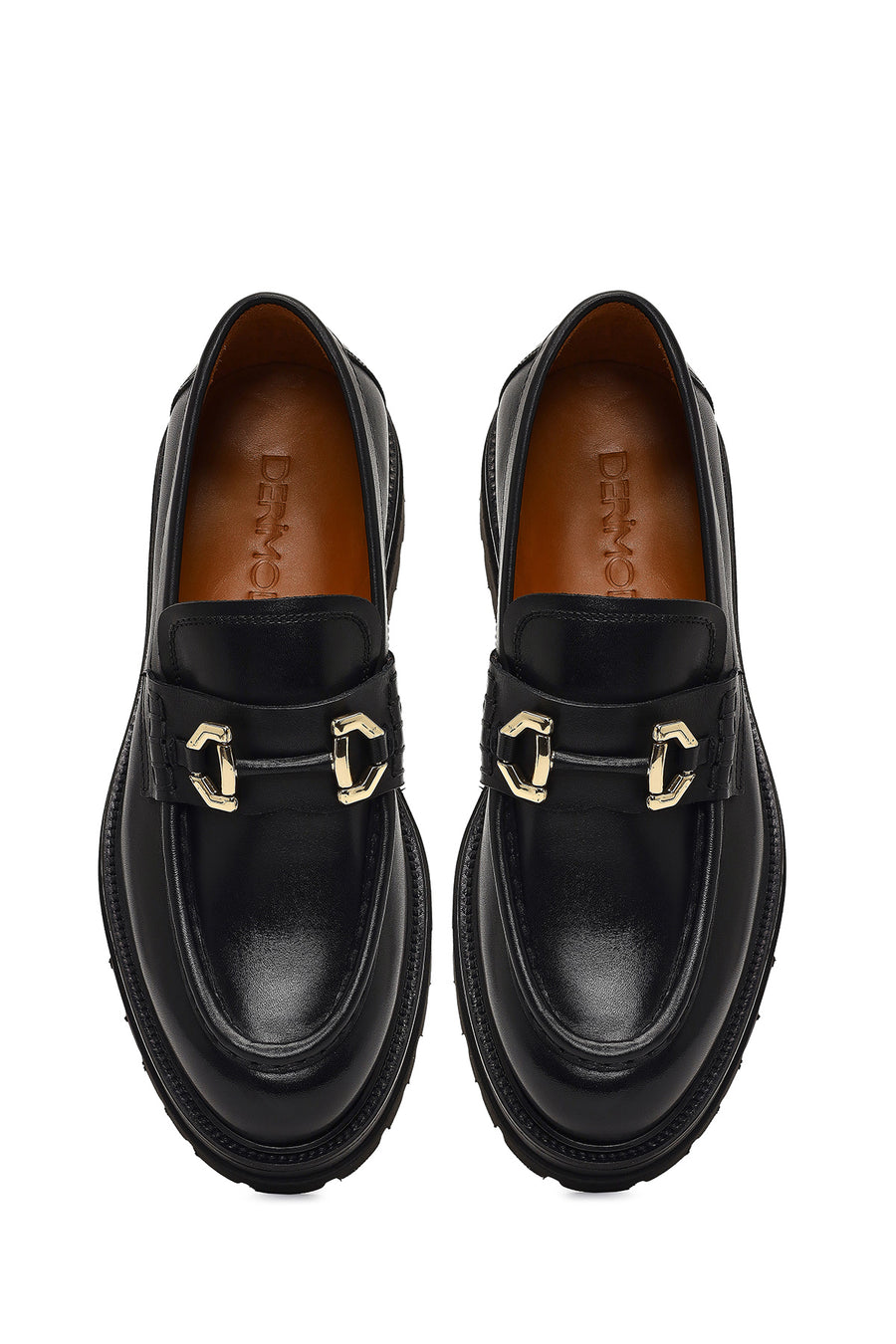 Men's Black Buckled Thick-Soled Leather Loafer