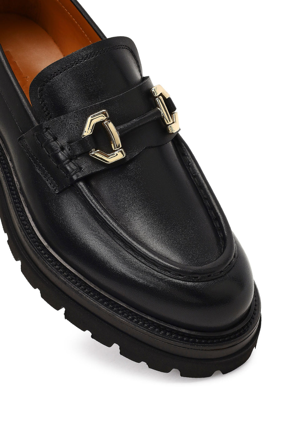 Men's Black Buckled Thick-Soled Leather Loafer