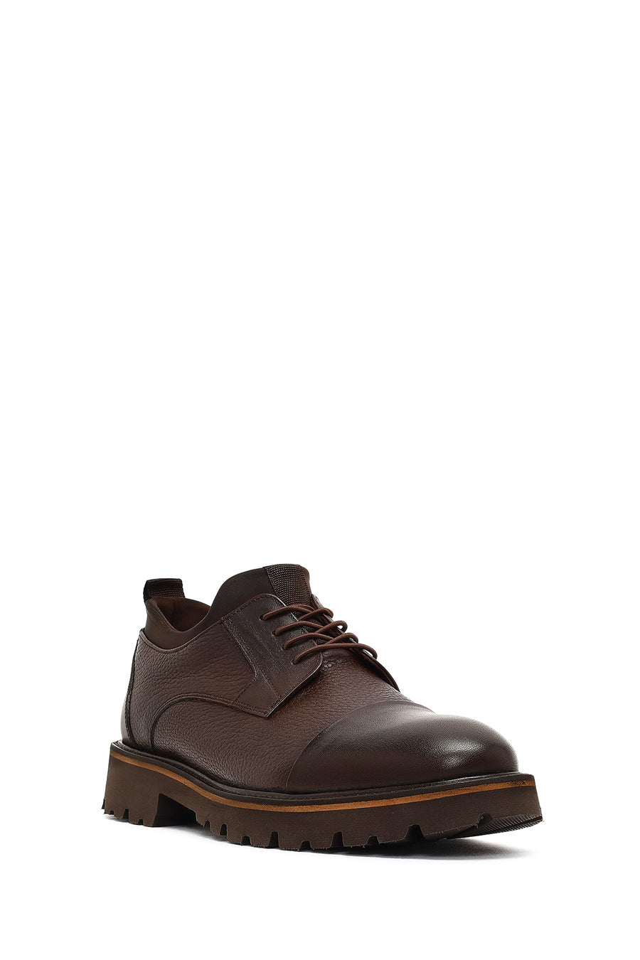 Men's Brown Lace-Up Thick Sole Leather Casual Shoes