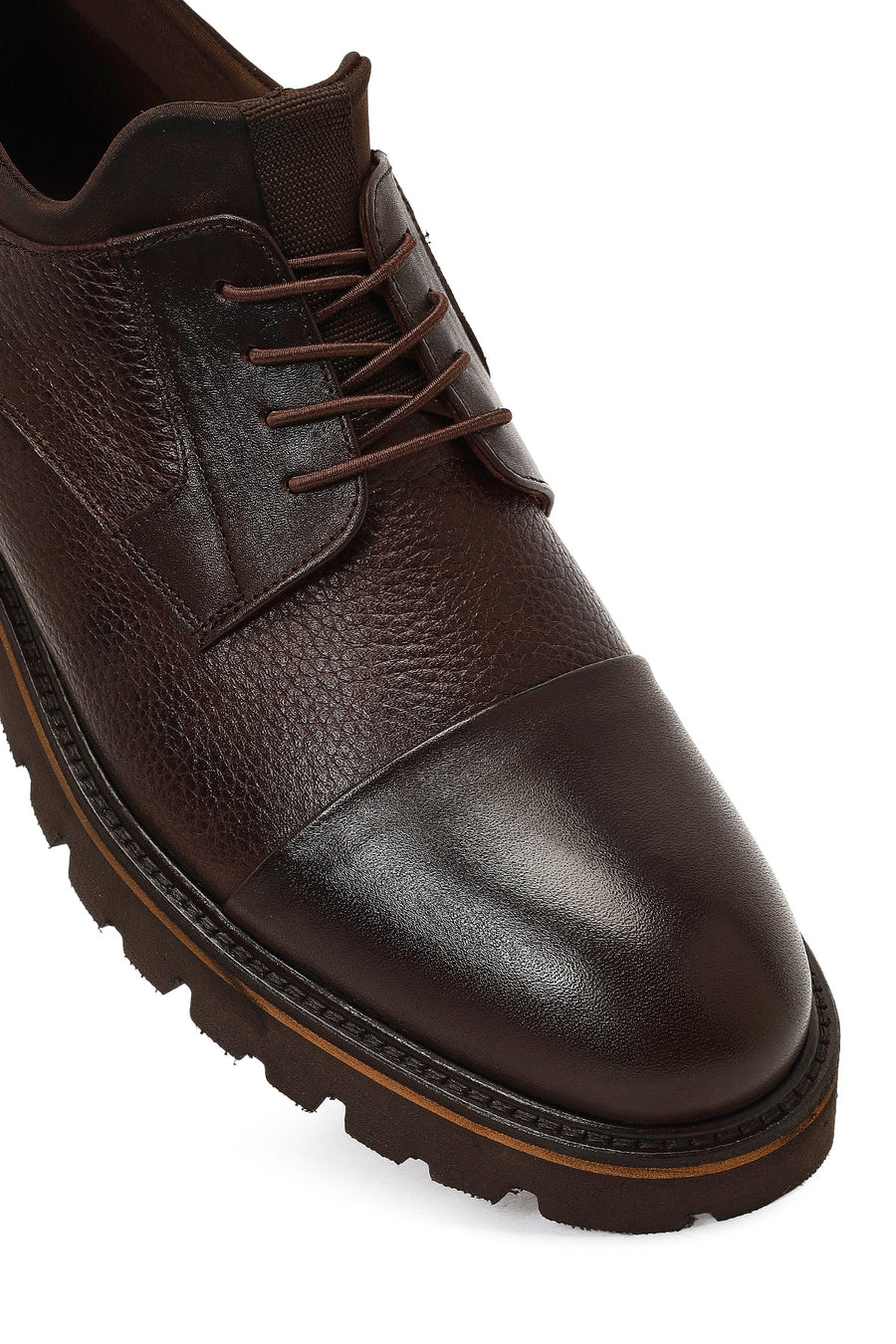 Men's Brown Lace-Up Thick Sole Leather Casual Shoes