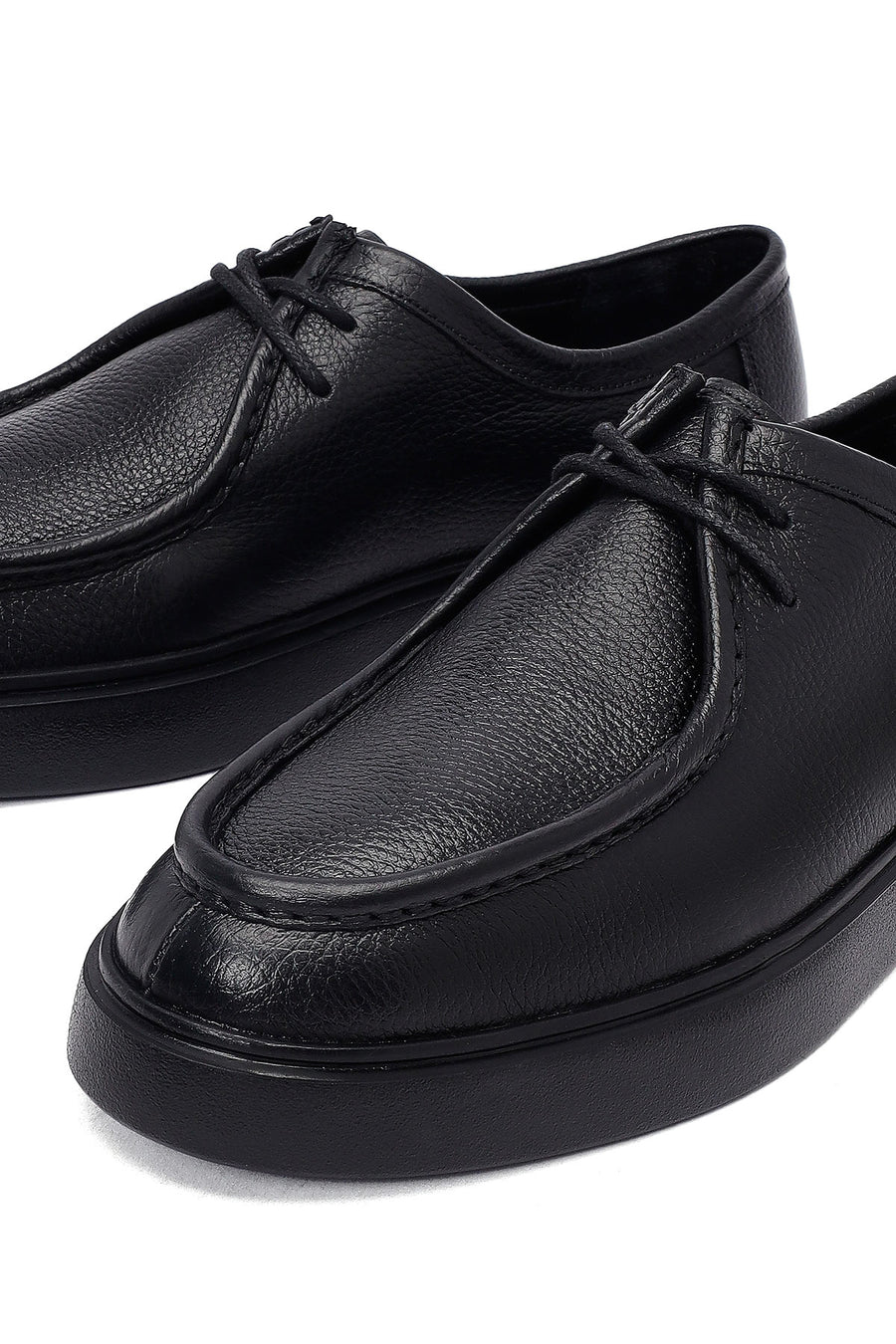 Men's Black Lace-Up Thick-Soled Leather Casual Shoe