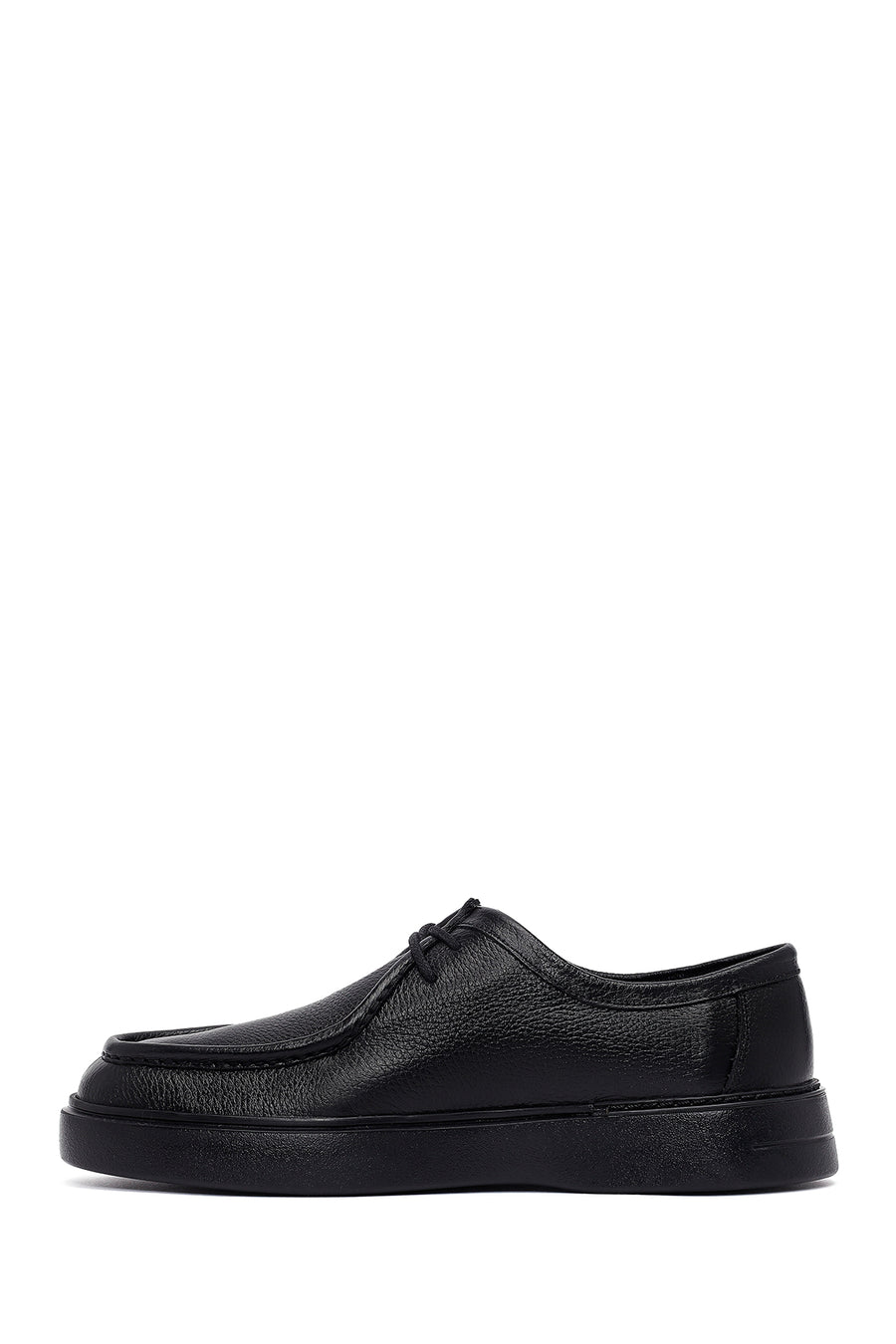 Men's Black Lace-Up Thick-Soled Leather Casual Shoe