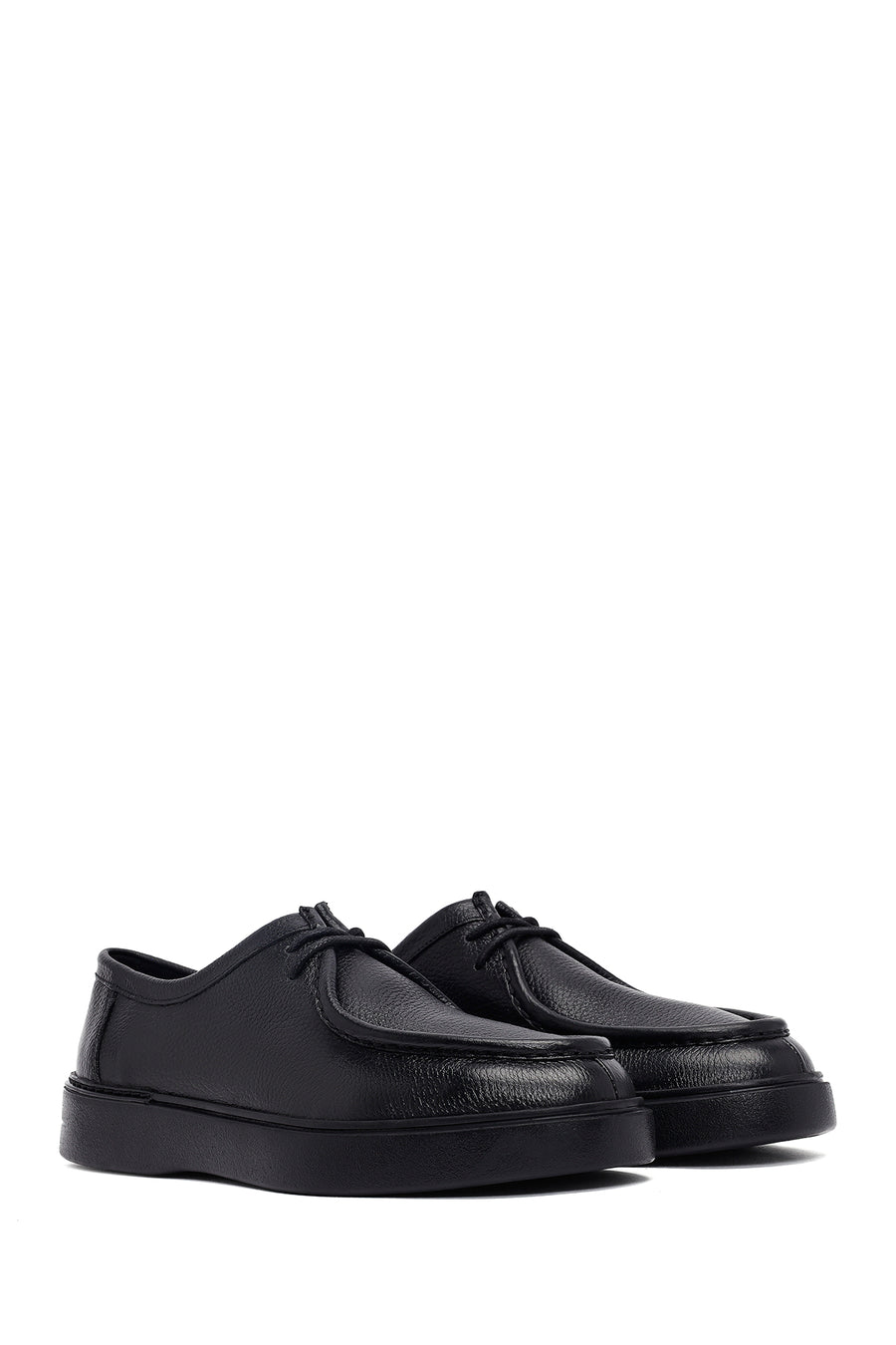 Men's Black Lace-Up Thick-Soled Leather Casual Shoe