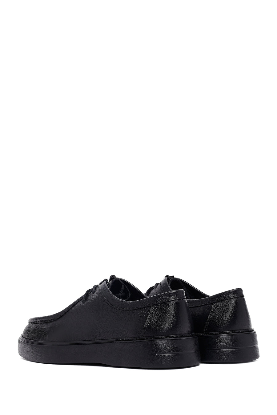 Men's Black Lace-Up Thick-Soled Leather Casual Shoe