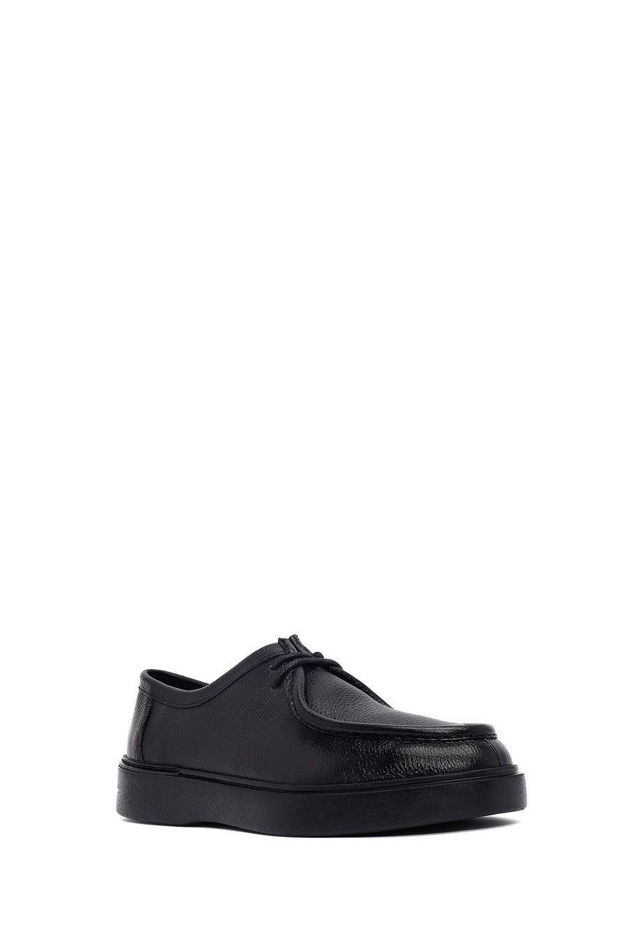 Men's Black Lace-Up Thick-Soled Leather Casual Shoe