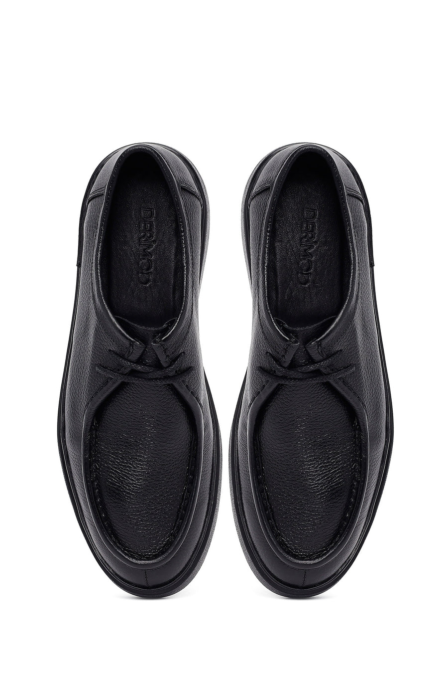 Men's Black Lace-Up Thick-Soled Leather Casual Shoe