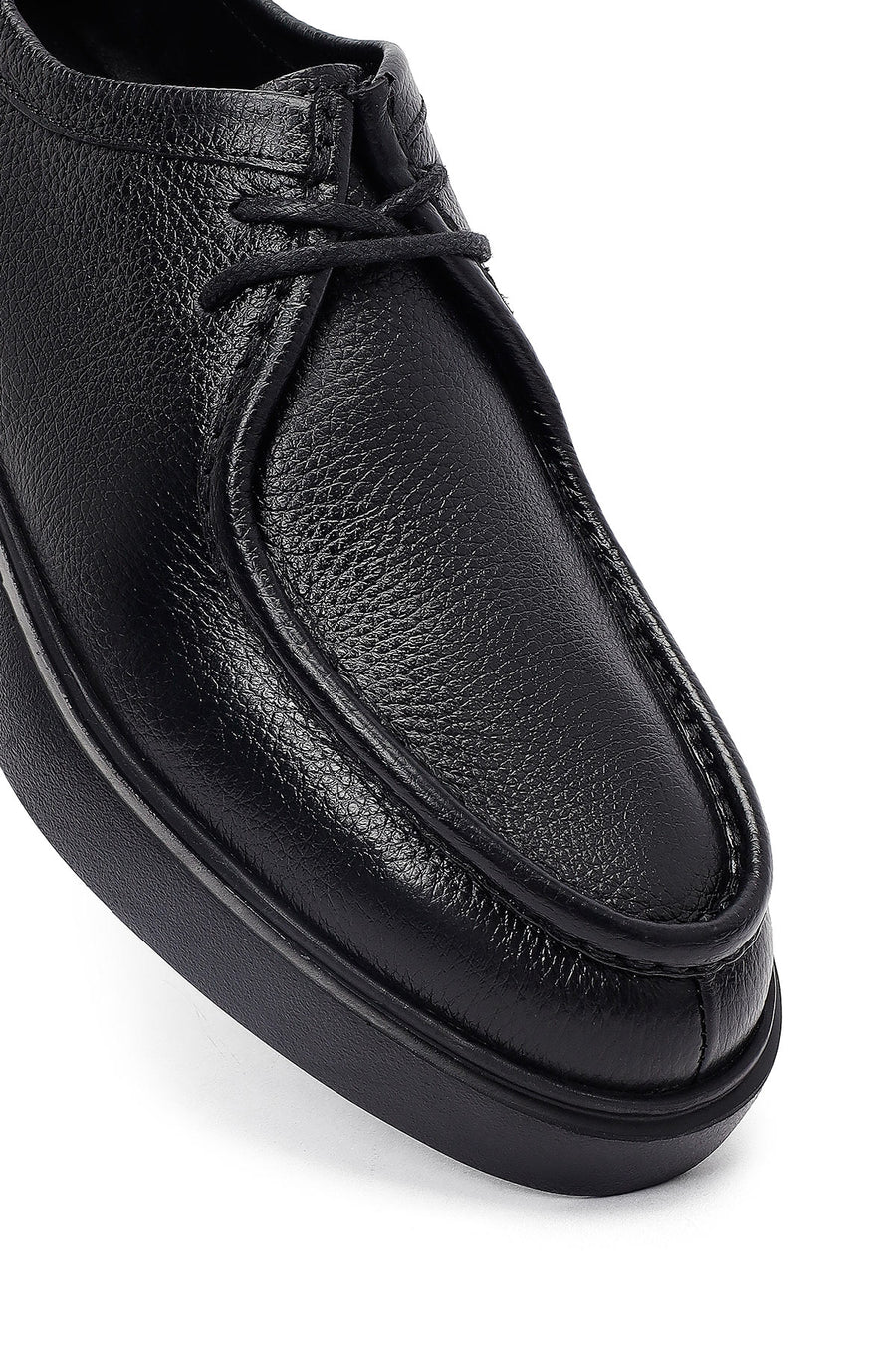 Men's Black Lace-Up Thick-Soled Leather Casual Shoe