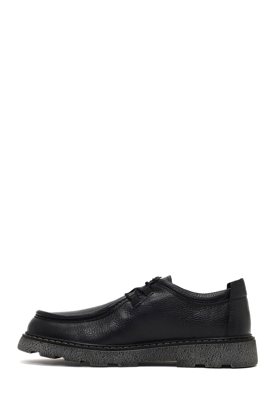 Men's Black Lace-Up Thick-Soled Leather Casual Shoe