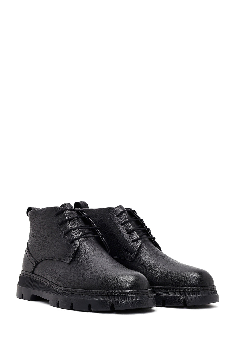 Men's Black Lace-Up Leather Casual Boots