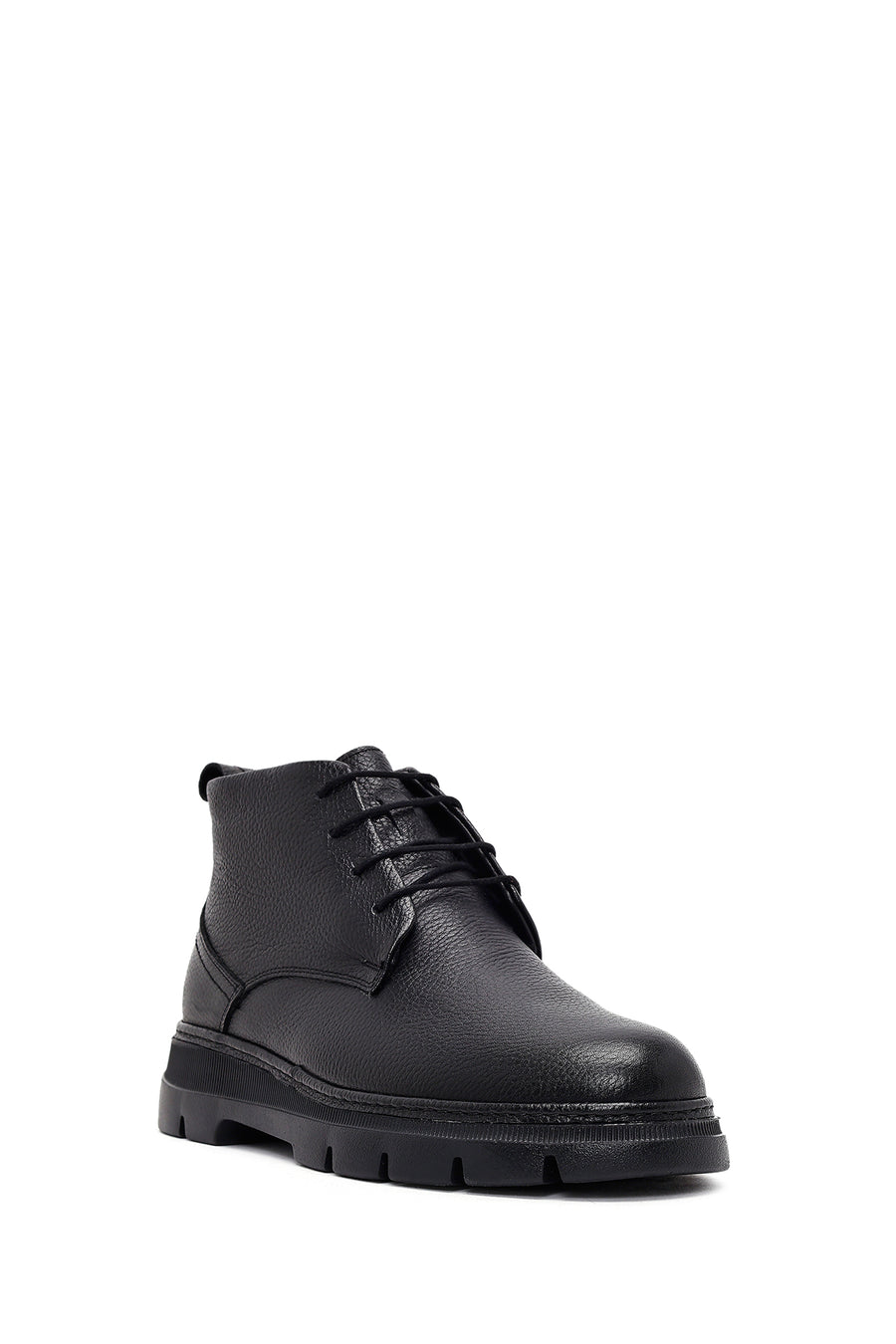 Men's Black Lace-Up Leather Casual Boots