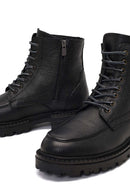 Men's Black Zippered Leather Combat Boots | Derimod