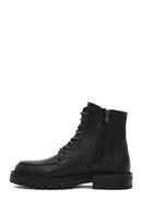 Men's Black Zippered Leather Combat Boots | Derimod