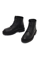 Men's Black Zippered Leather Combat Boots | Derimod
