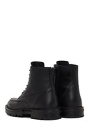 Men's Black Zippered Leather Combat Boots | Derimod