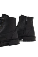 Men's Black Zippered Leather Combat Boots | Derimod