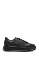 Men's Black Lace-Up Thick-Soled Leather Sneaker | Derimod