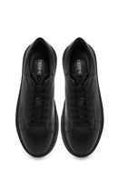 Men's Black Lace-Up Thick-Soled Leather Sneaker | Derimod