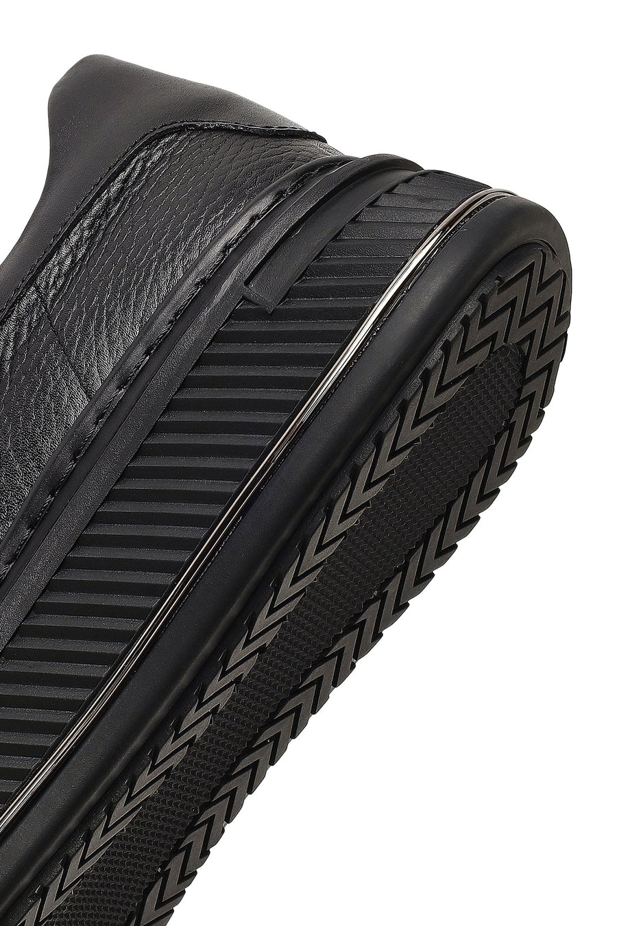 Erkek Siyah Bağcıklı Kalın Tabanlı Deri Sneaker