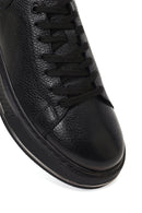 Men's Black Lace-Up Thick-Soled Leather Sneaker | Derimod