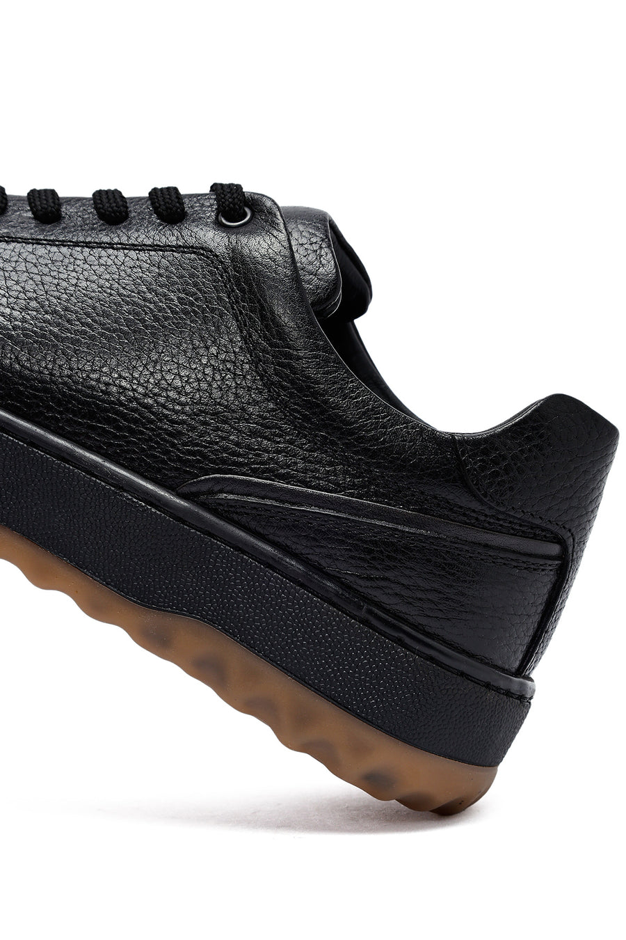 Erkek Siyah Bağcıklı Kalın Tabanlı Deri Sneaker