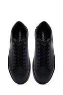 Erkek Siyah Bağcıklı Kalın Tabanlı Deri Sneaker | Derimod