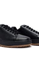 Erkek Siyah Bağcıklı Kalın Tabanlı Deri Sneaker | Derimod