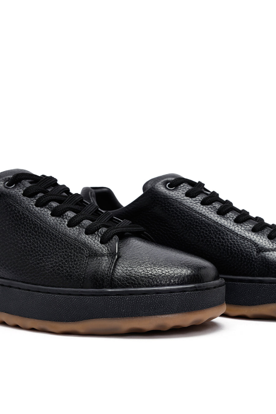 Erkek Siyah Bağcıklı Kalın Tabanlı Deri Sneaker