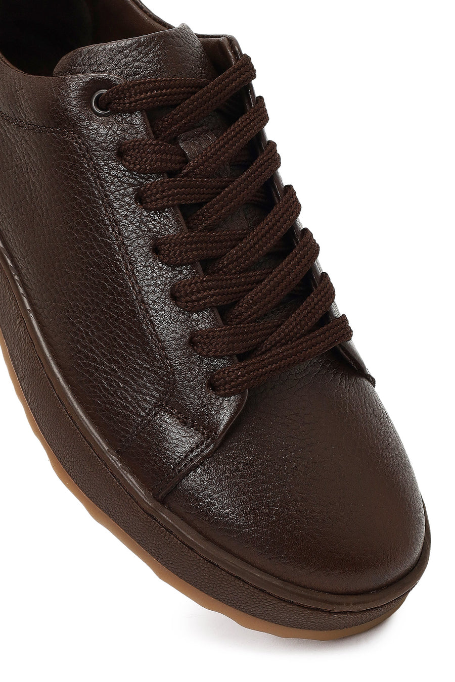 Erkek Kahverengi Bağcıklı Kalın Tabanlı Deri Sneaker