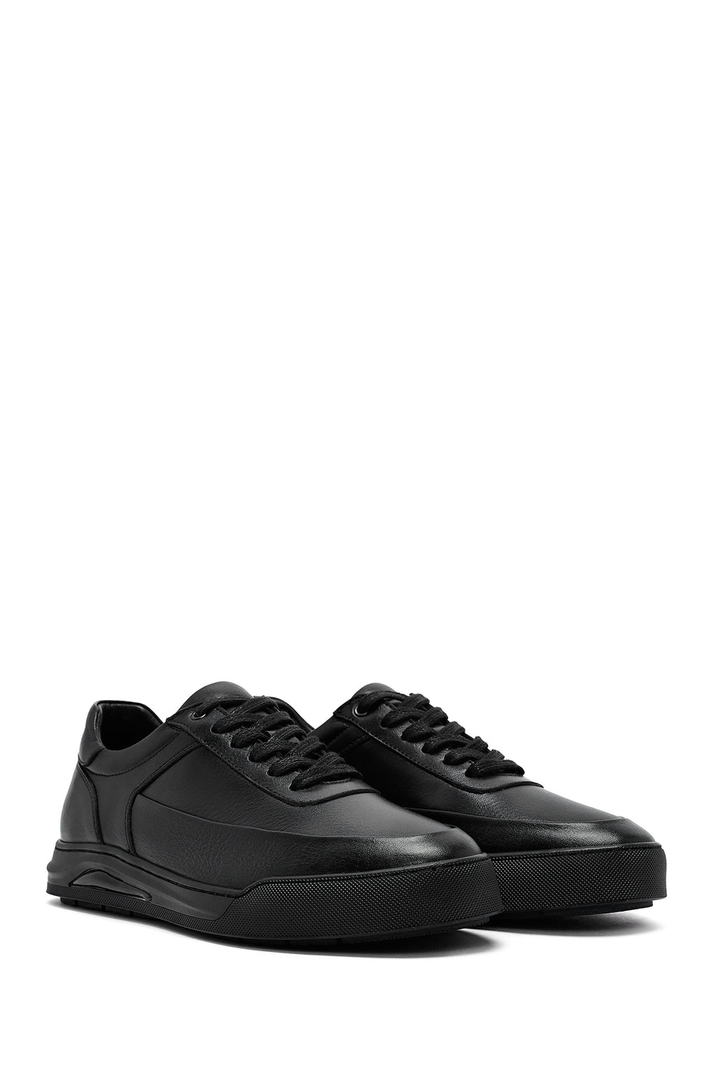 Erkek Siyah Bağcıklı Deri Sneaker