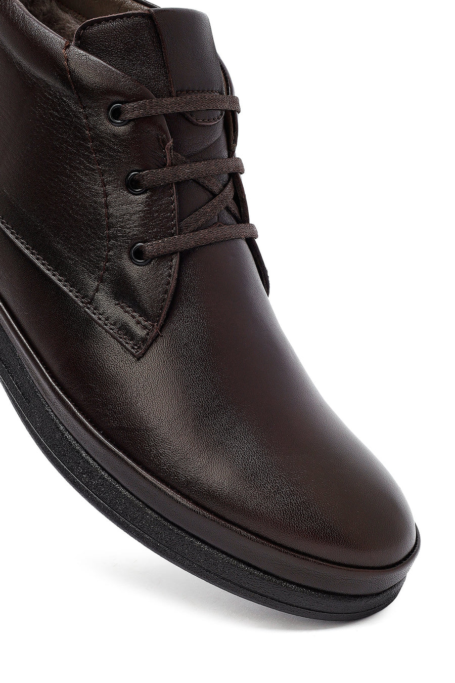 Men's Brown Lace-Up Zipper Leather Casual Boots