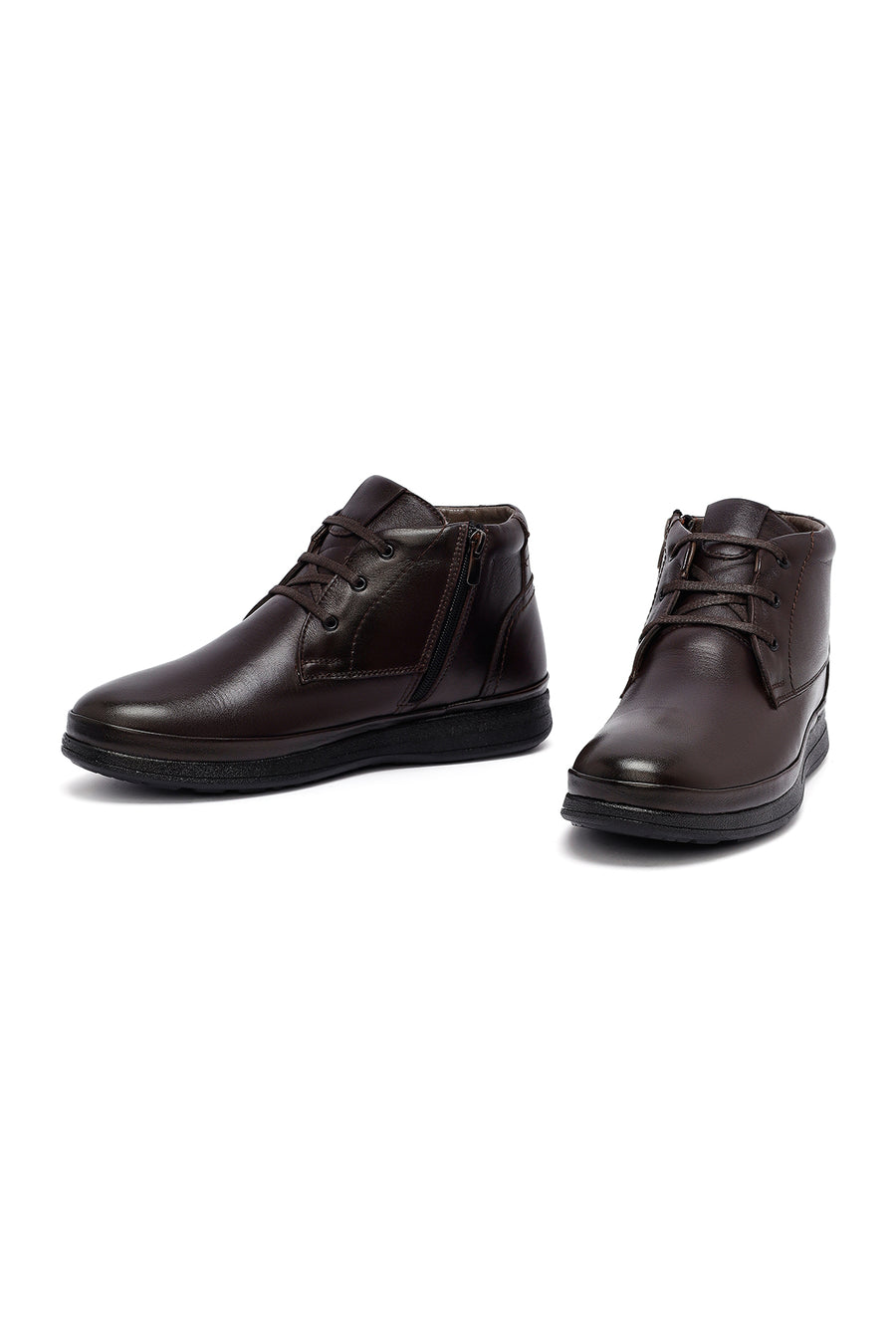 Men's Brown Lace-Up Zipper Leather Casual Boots