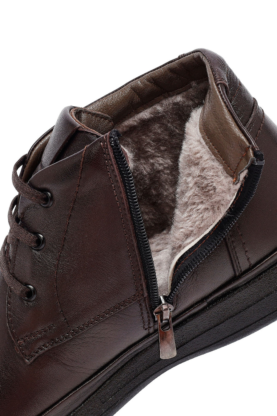 Men's Brown Lace-Up Zipper Leather Casual Boots