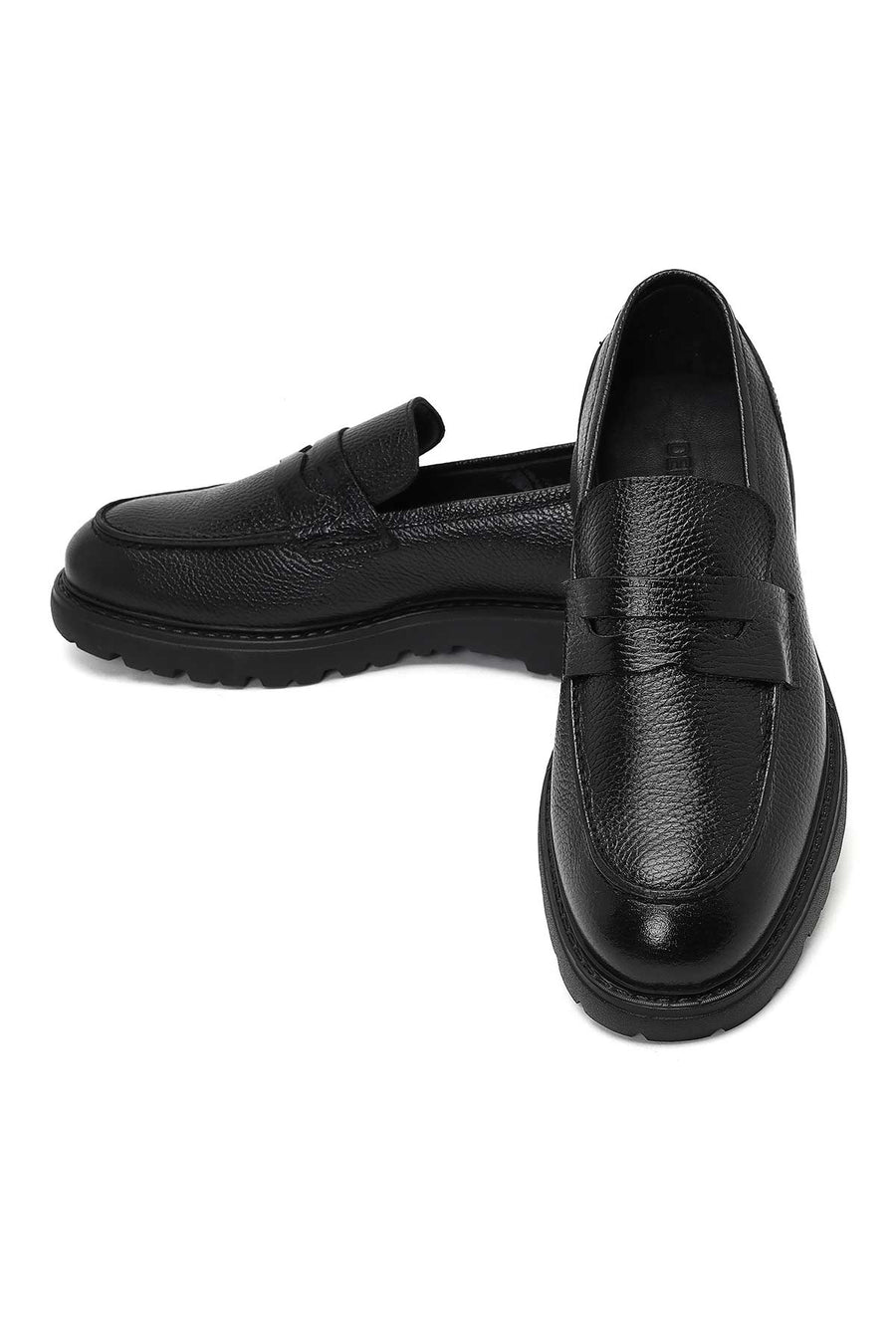 Men's Black Thick-Soled Leather Loafer