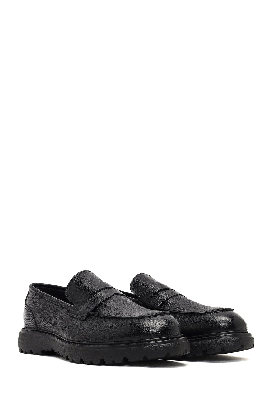 Men's Black Thick-Soled Leather Loafer