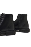 Men's Black Lace-Up Zipper Leather Casual Boot | Derimod