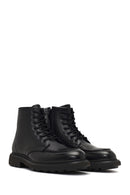 Men's Black Lace-Up Zipper Leather Casual Boot | Derimod