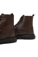 Men's Brown Zipper Leather Boot | Derimod