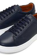 Erkek Lacivert Bağcıklı Kalın Tabanlı Deri Sneaker | Derimod